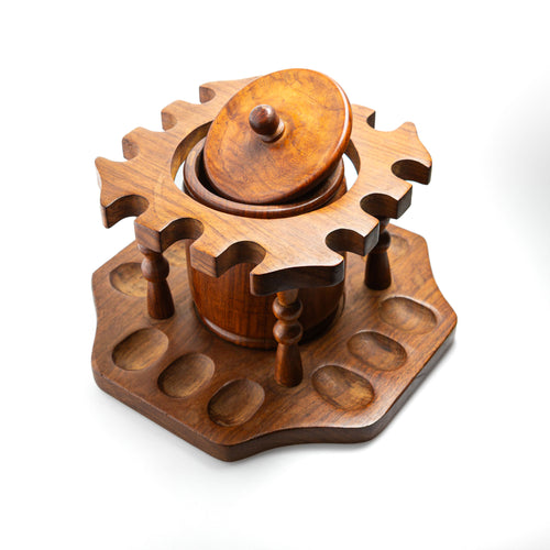 12er-Pfeifenständer Holz mit Tabaktopf