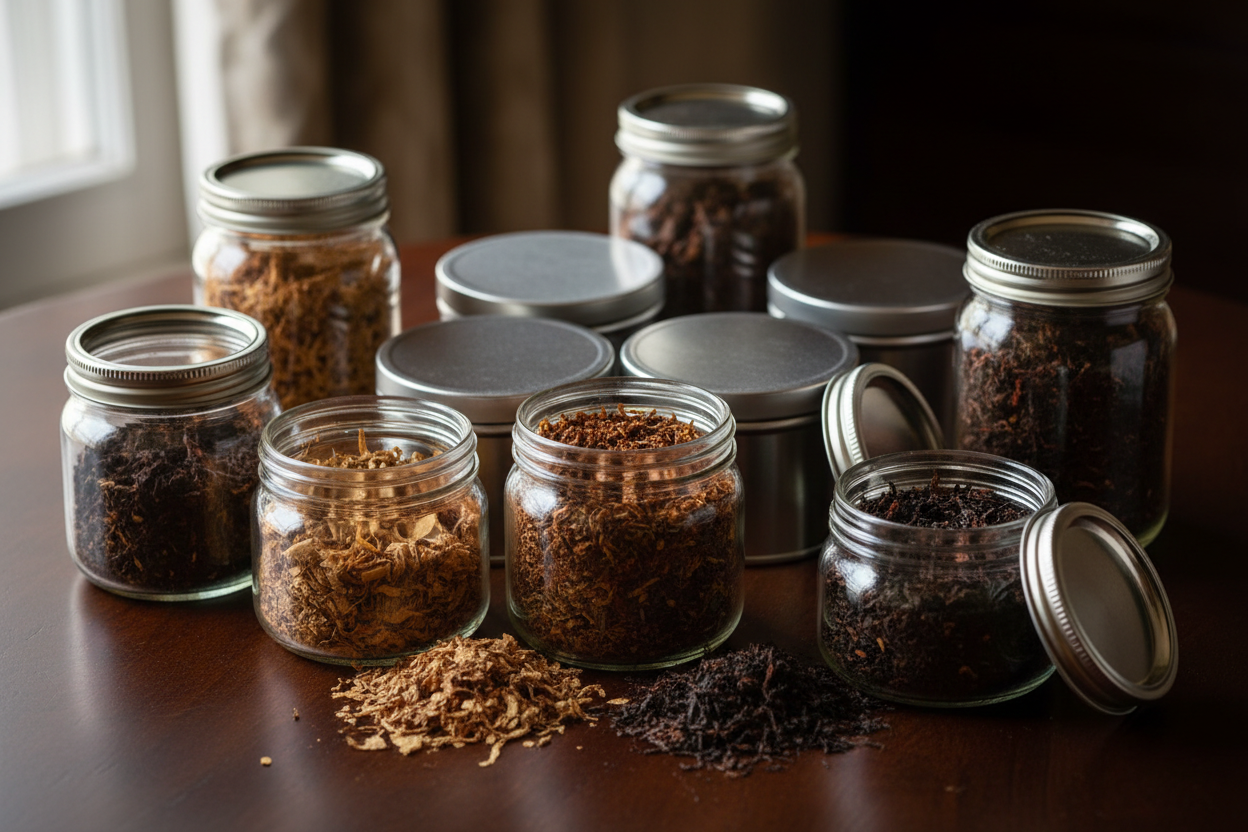 Pfeifentabak in Glasdosen gelagert