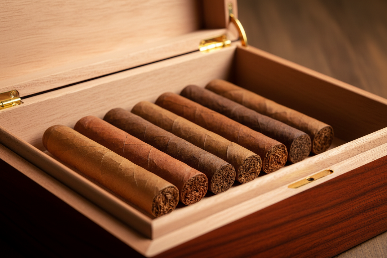Zigarren liegen in einem Humidor
