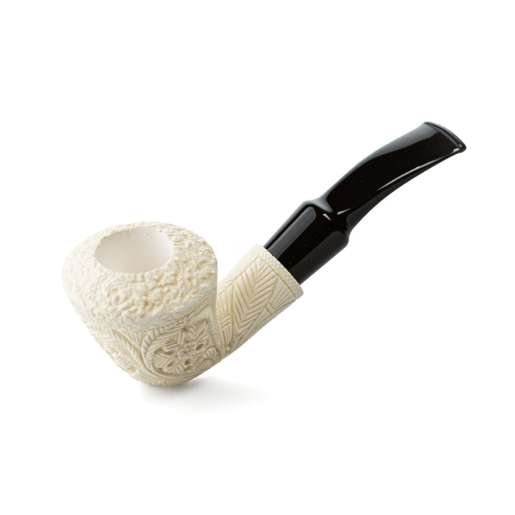 Altinay Orta Boy Meerschaum Pipe Carved Half-Bent Horn Black
