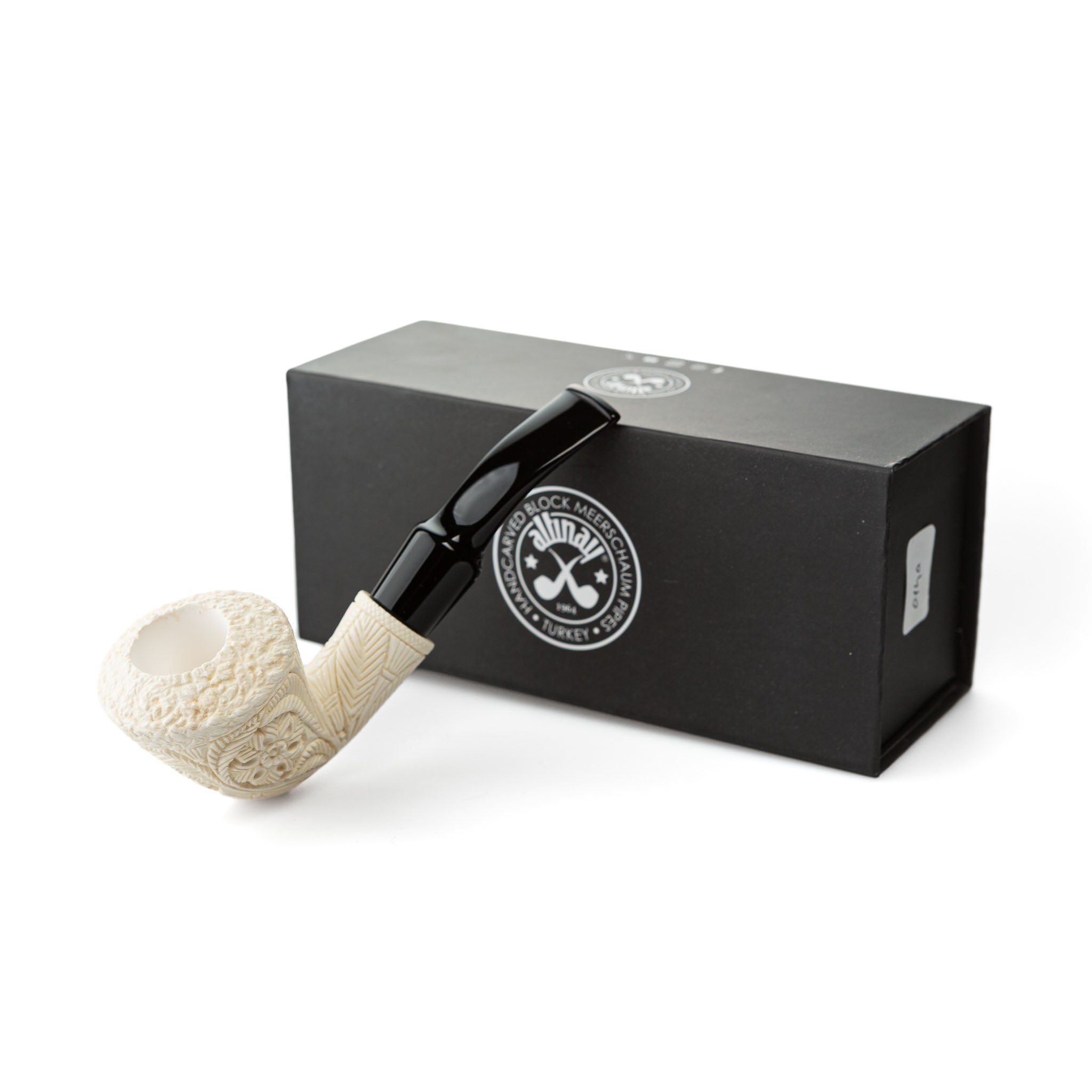 Altinay Orta Boy Meerschaum Pipe Carved Half-Bent Horn Black