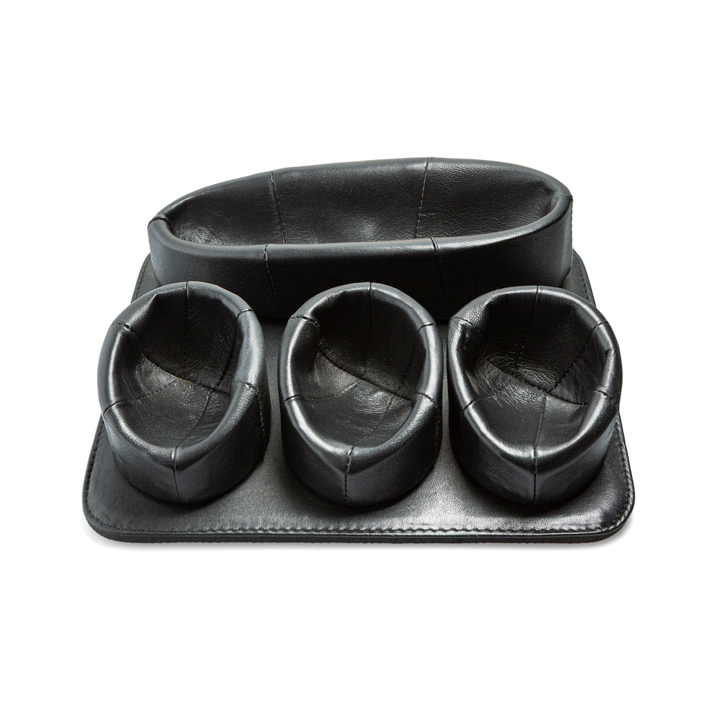 Pfeifenständer Leder Schwarz 3+1