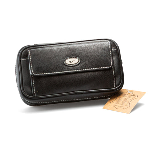 2er-Pfeifentasche Leder Schwarz mit Außentasche 