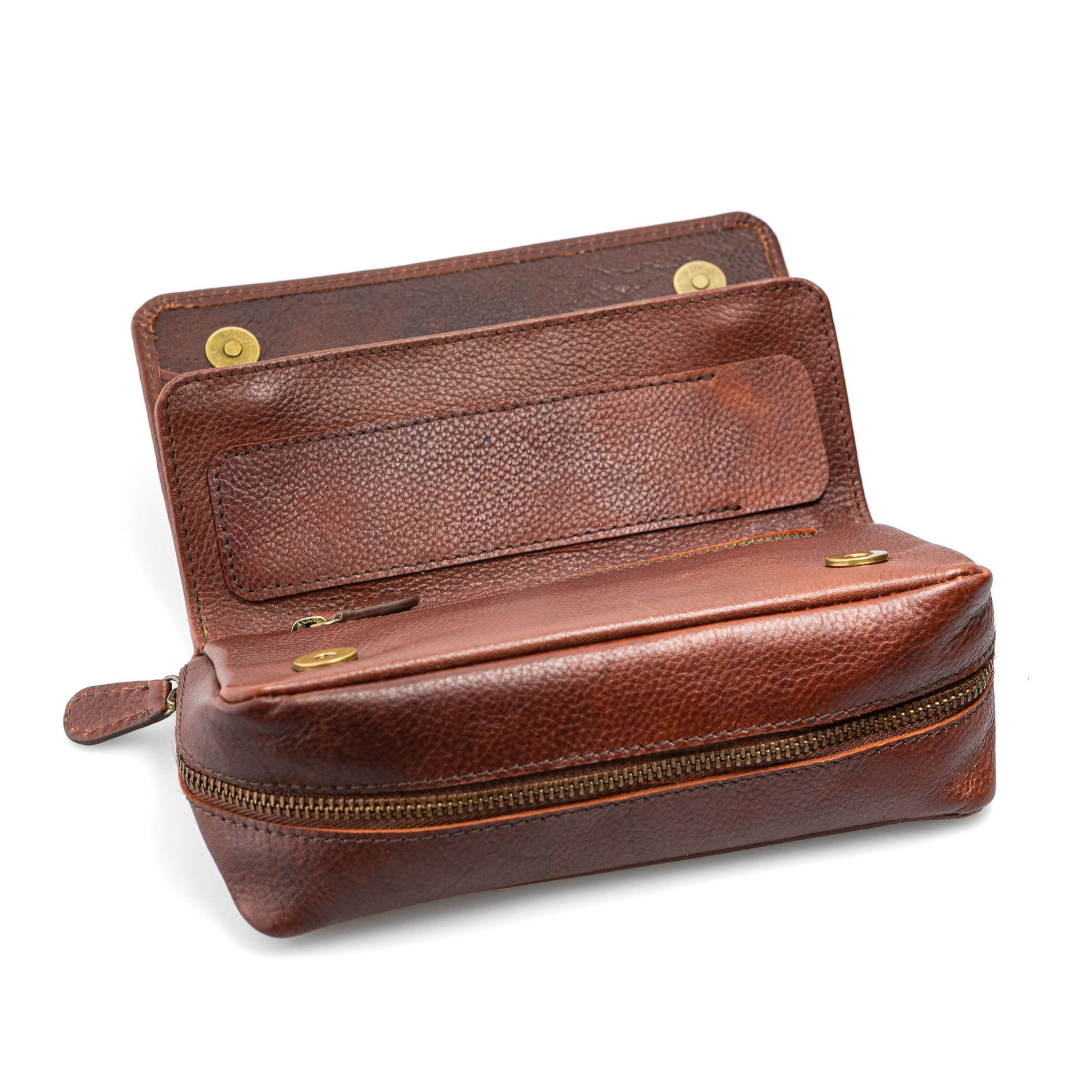 Tabaktasche Dunkelbraun Leder Druckknöpfe